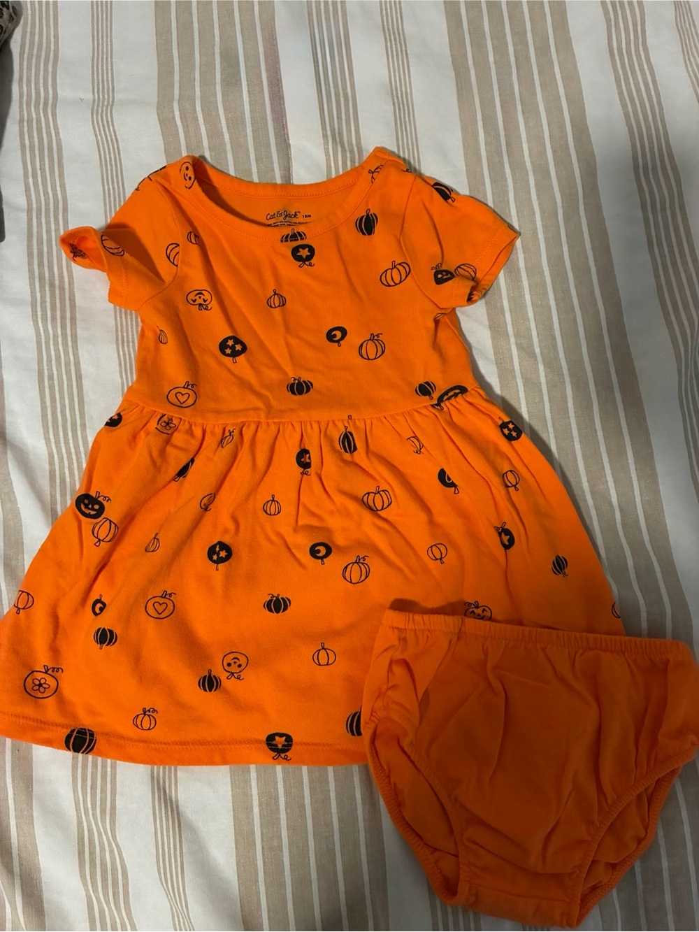 Cat & Jack Orange Pumpkin Print Baby Dress with Bloomers